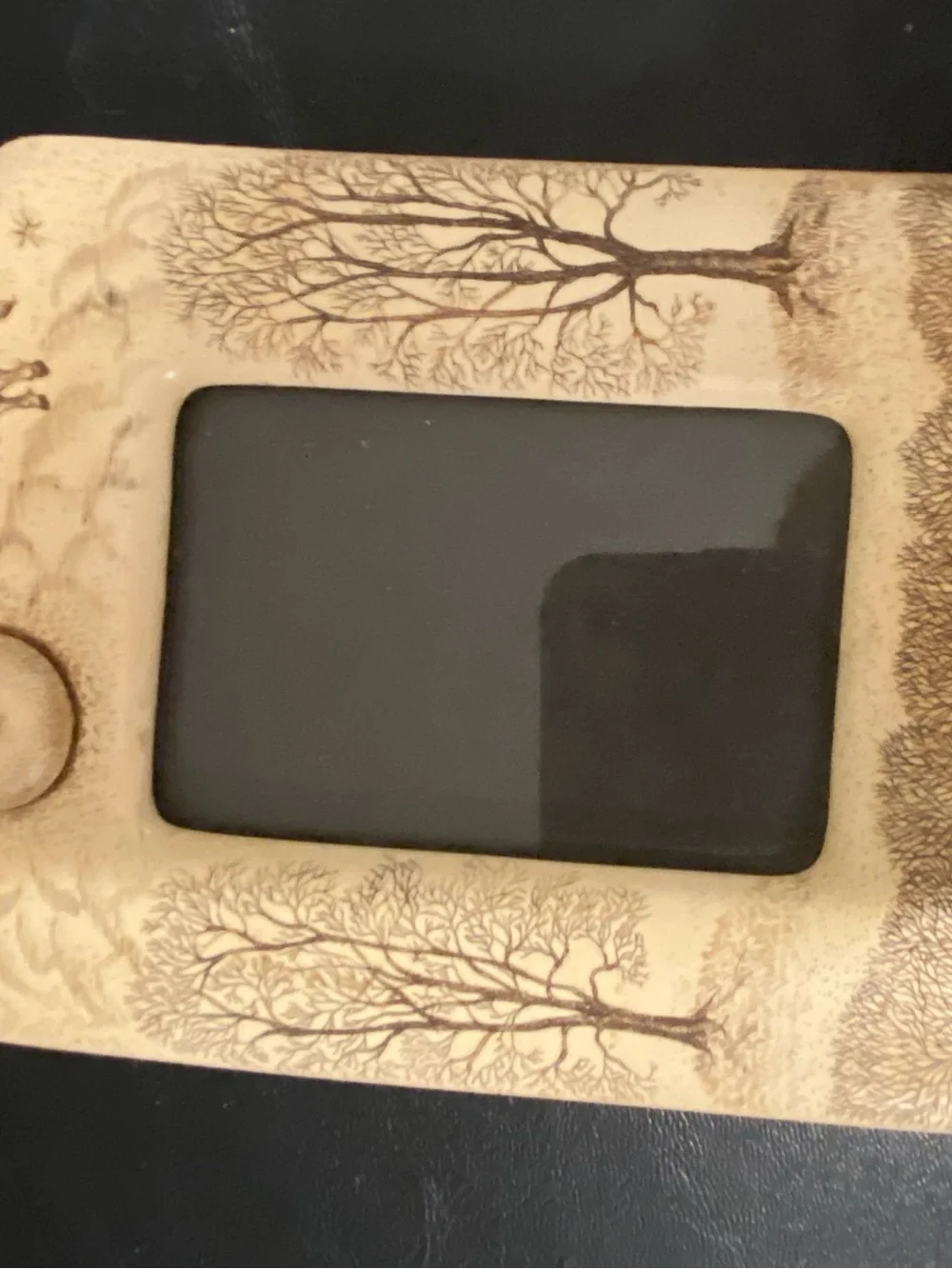 Over the Moon photo frame scrimshaw etching cow moon artist Rachel Badeau